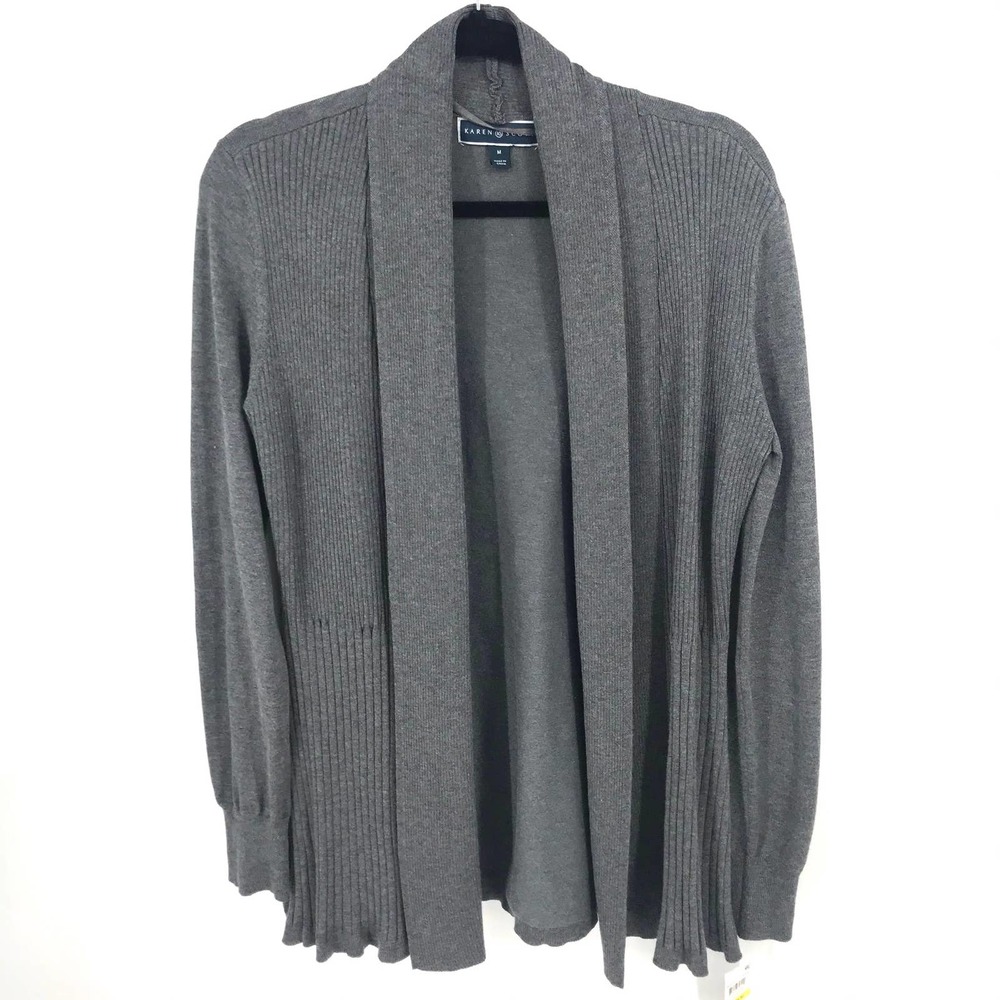 Charcoal Open Front Ribbed Cardigan - Picture 2 of 8